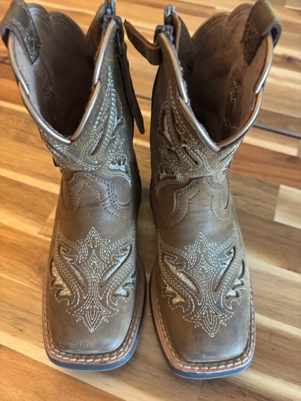 Ariat Brown Leather Western Boot- Toddler/Little Girls Size 8 - Picture 2 of 7